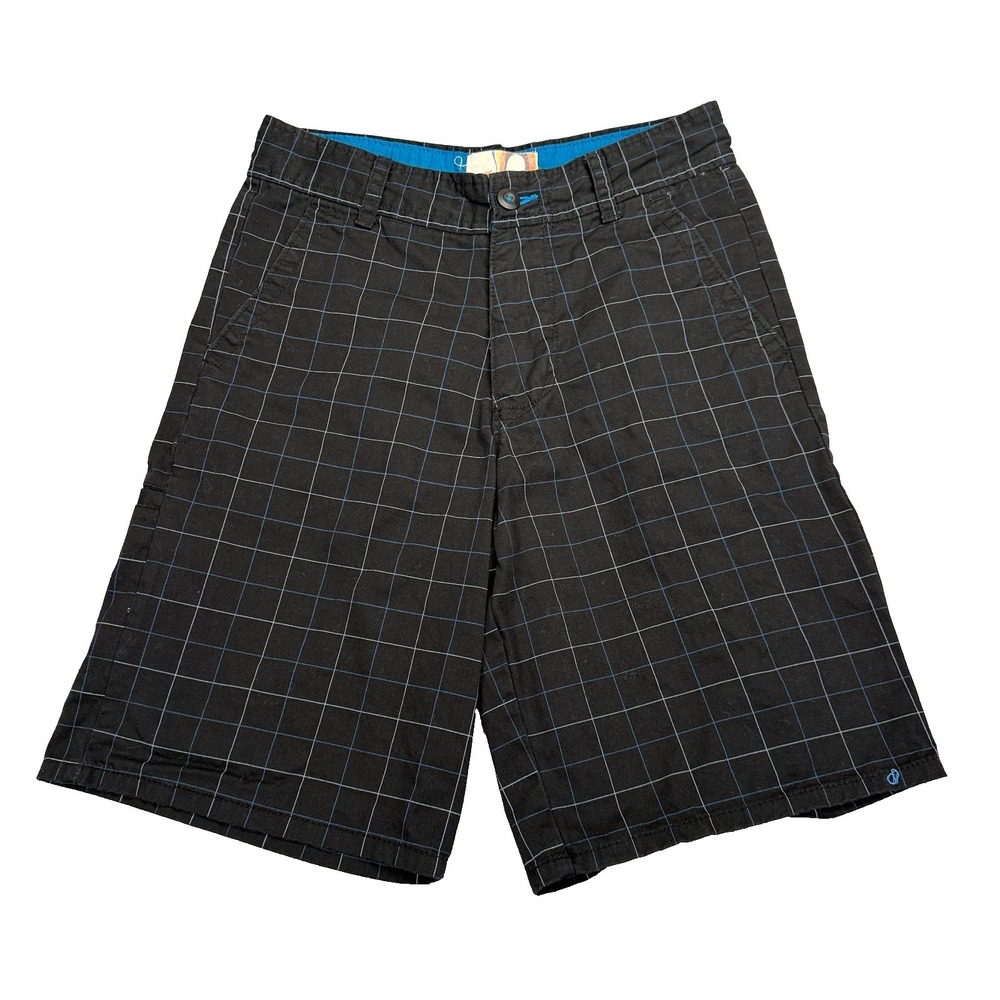 Op Ocean Pacific Shorts Mens 30 Black Plaid Grid Cotton Flat Front Chino Bermuda